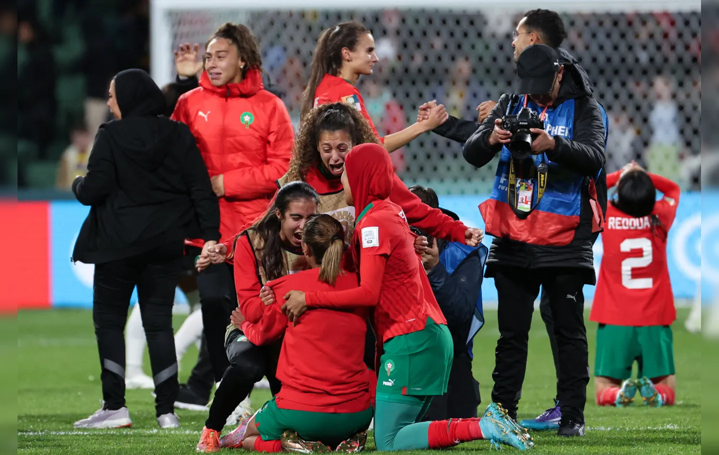 Jogadoras do Marrocos comemoram classificação histórica