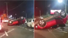 Imagem ilustrativa da imagem Vídeo: dois carros capotam em acidente na Avenida Paralela