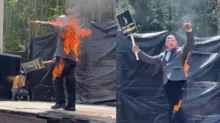 Imagem ilustrativa da imagem Vídeo: dublê põe fogo em si mesmo durante protesto em Hollywood