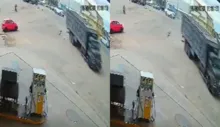 Imagem ilustrativa da imagem Vídeo: motorista passa mal e carreta invade posto de combustíveis