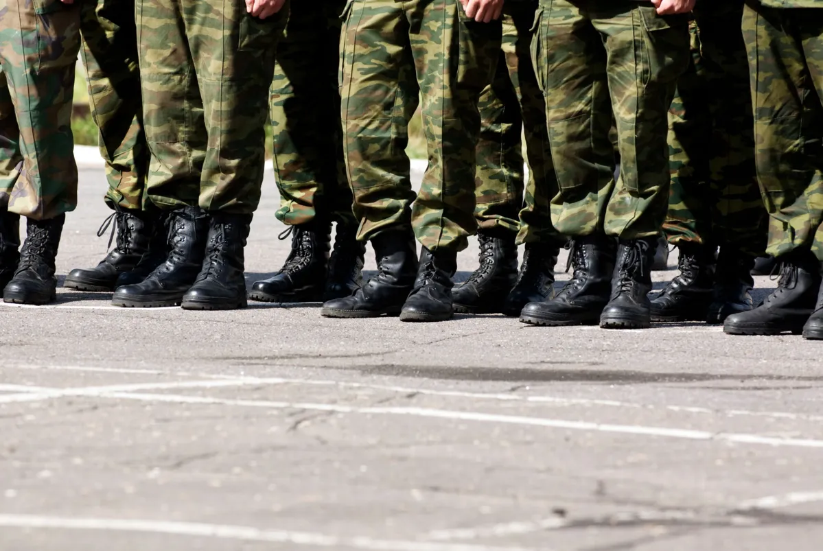 Closeup view of soldiers lined up in a row