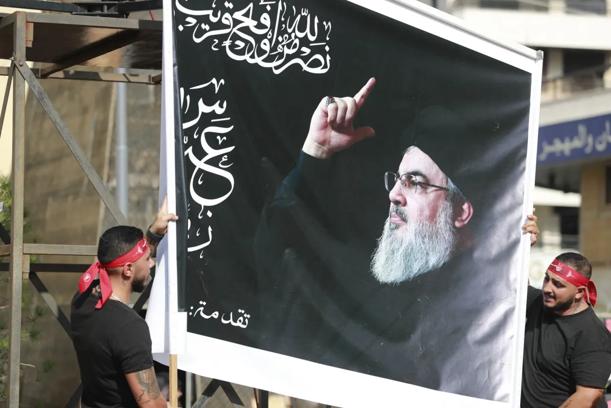 Imagem do líder do Hezbollah, Sayyid Hassan Nasrallah