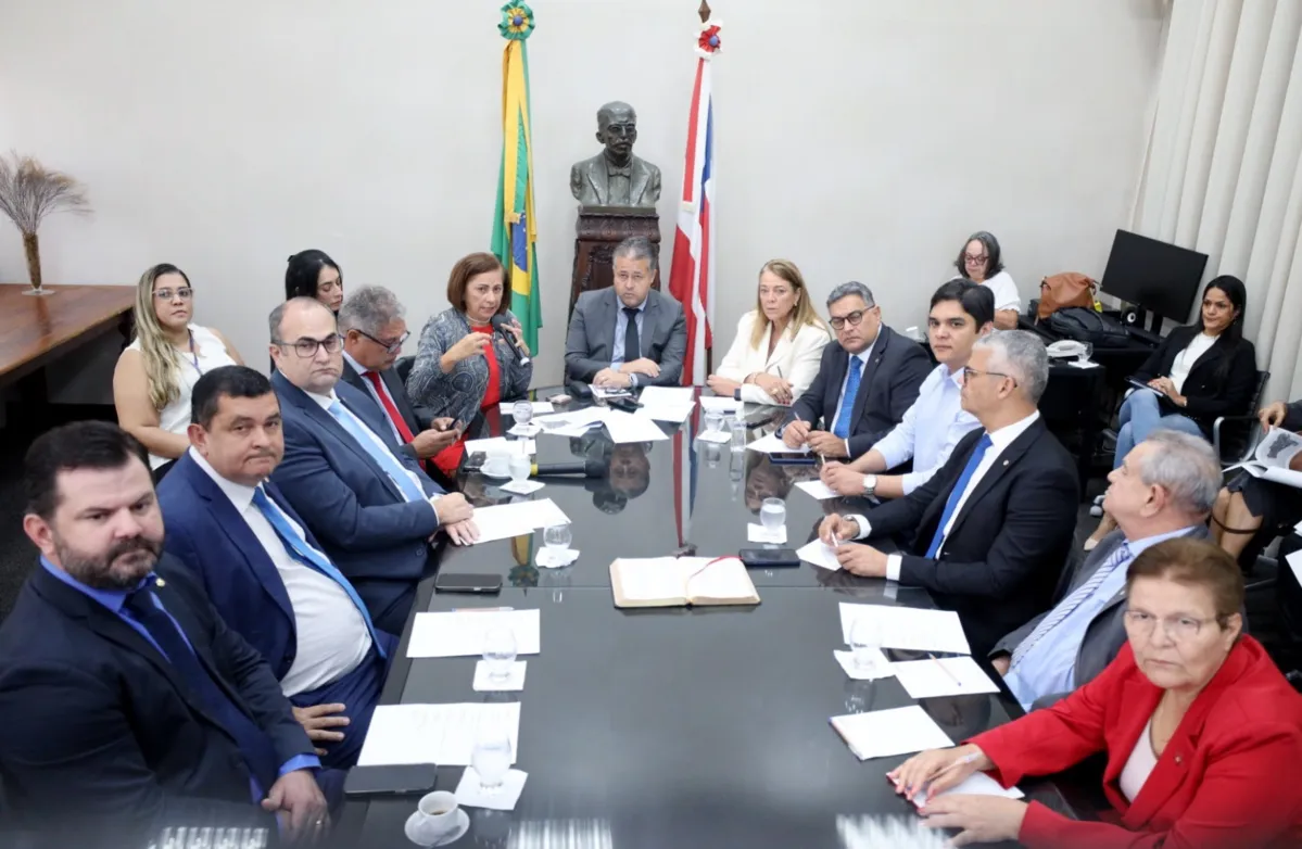 Deputados estaduais representantes das comissões de Saúde; Finanças e Orçamentos; e de Defesa do Consumidor da Assembleia Legislativa da Bahia (Alba) e a coordenadora-geral do Planserv, Socorro Brito