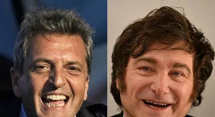 Sergio Massa (à esquerda) e Javier Milei (à direita)