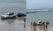 Imagem ilustrativa da imagem Vídeo: Carro atola ao tentar tirar jet ski do mar em Guarajuba