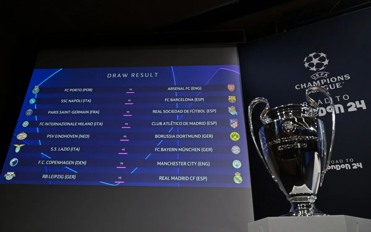 Os times classificados para as oitavas de final da Champions League 2023/ 2024