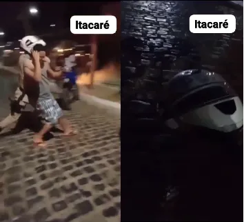 Durante a ação, um dos policiais enforca o indivíduo