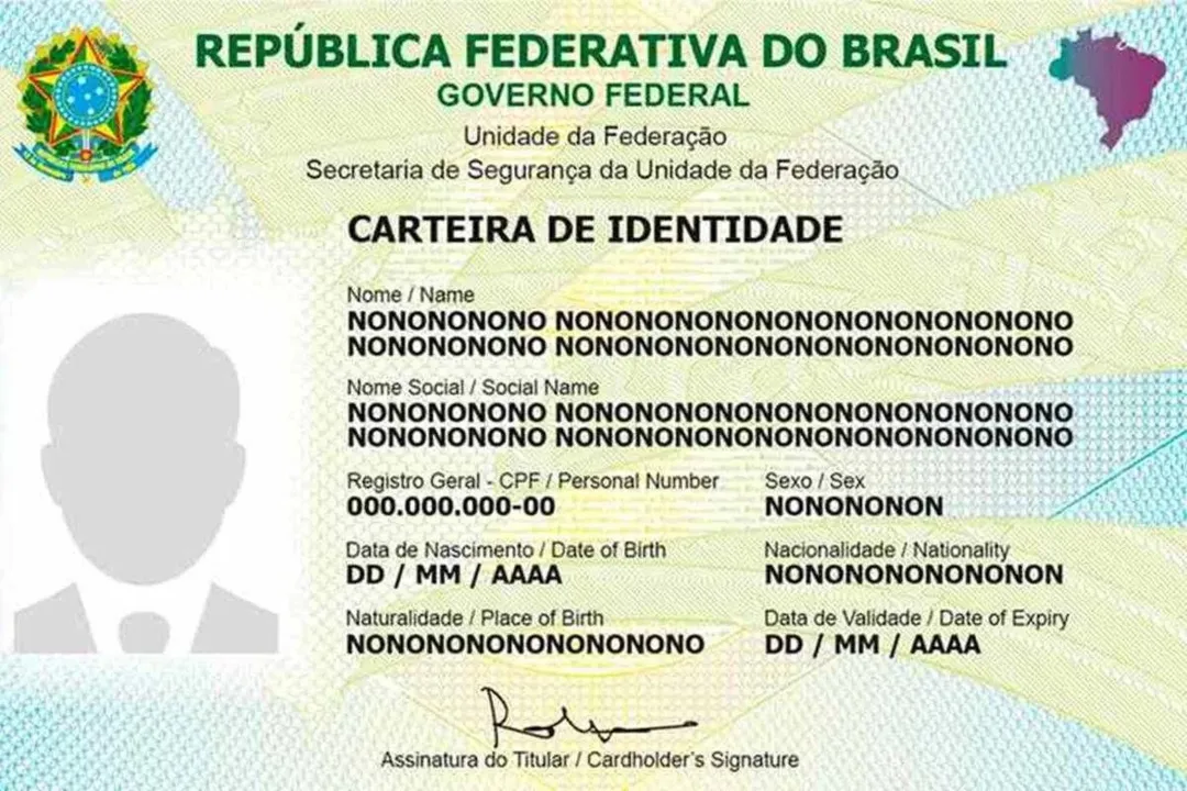 Modelo da nova Carteira de Identidade Nacional, sem RG e com CPF