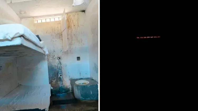 Esquerda: cela comum da penitenciária; Direita: cela do "trem fantasma"