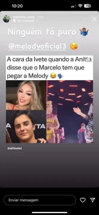 Tudo começou quando Anitta, em tom de descontração, sugeriu: "O Marcelo tem que pegar a Melody".