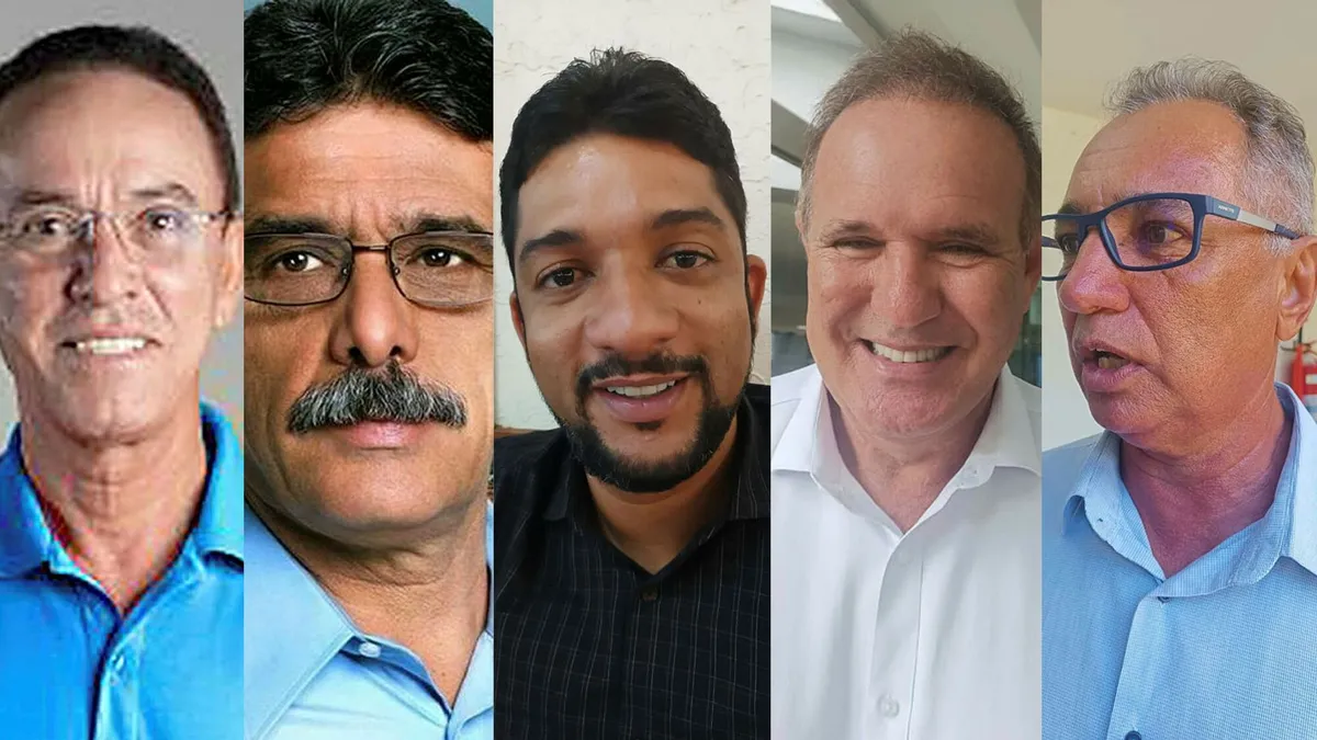 Da esq. para a direita: os prefeitos Hildécio, Gilberto, Fidel, Nixon e Zé do Povo