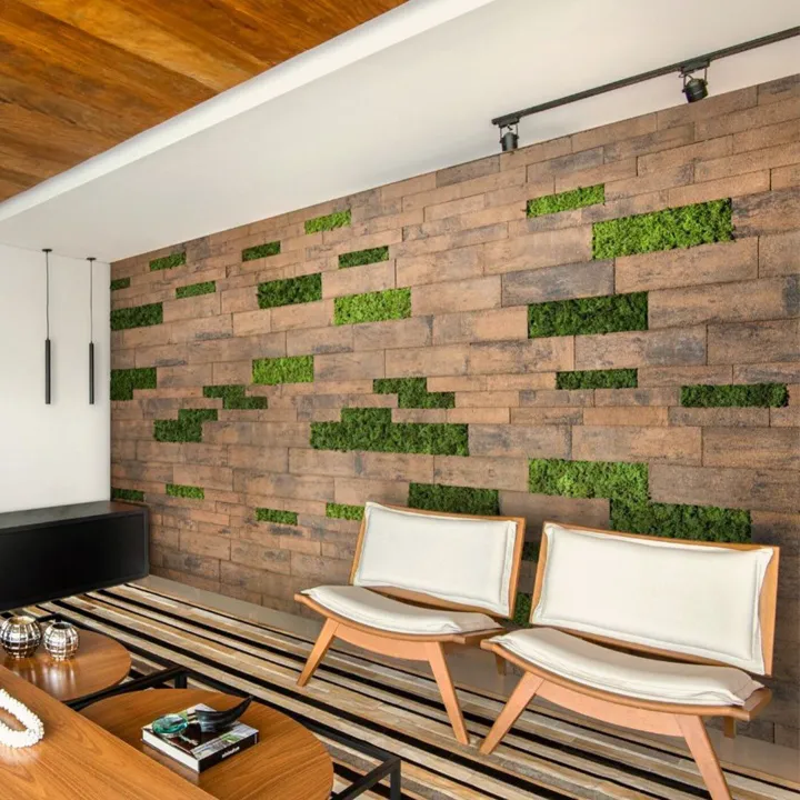 O revestimento Moss é composto por um musgo natural cultivado à mão e originário da Escandinávia