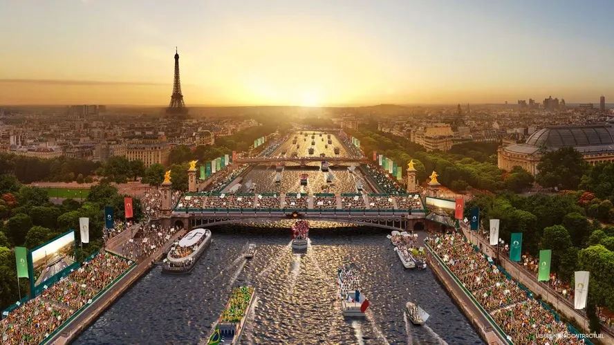 Imagem ilustra como será a abertura dos Jogos Olímpicos de Paris