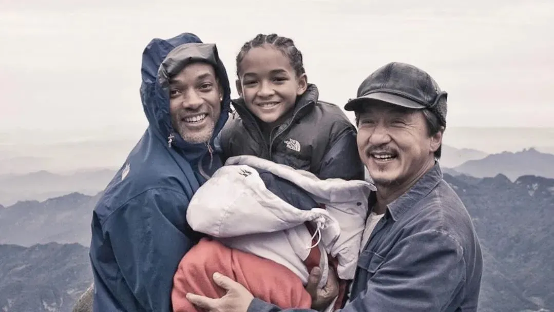 Will Smith, Jaden e Jackie Chan nas gravações do filme "Karate Kid"