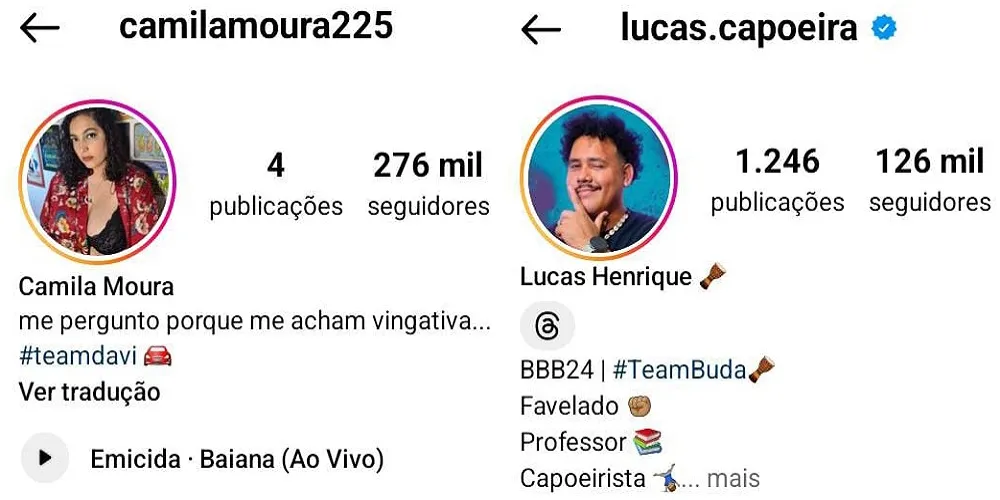 Camila Moura decidiu abrir o seu perfil no Instagram