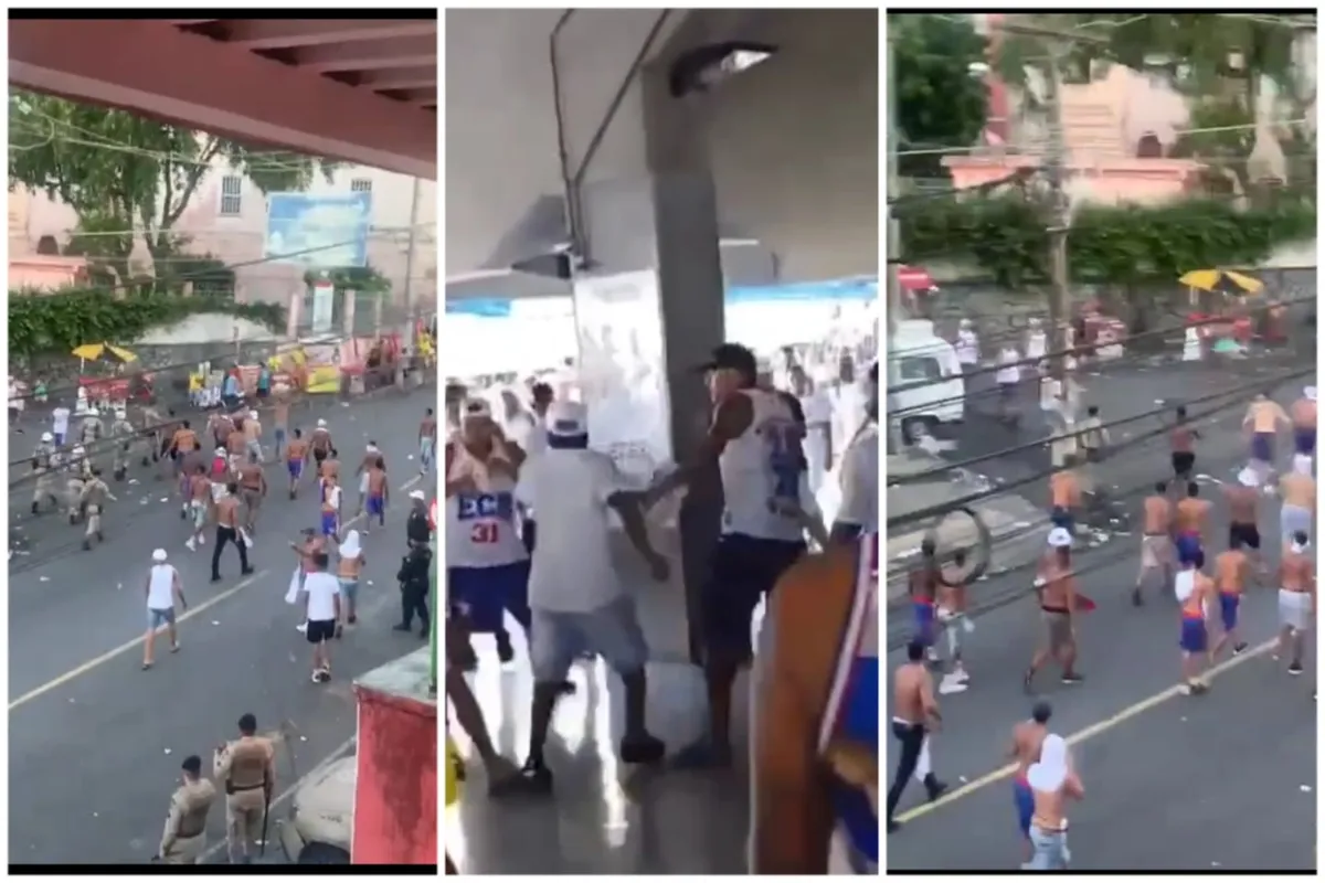 Vídeos mostram brigas envolvendo torcedores do Bahia dentro e fora da Arena Fonte Nova