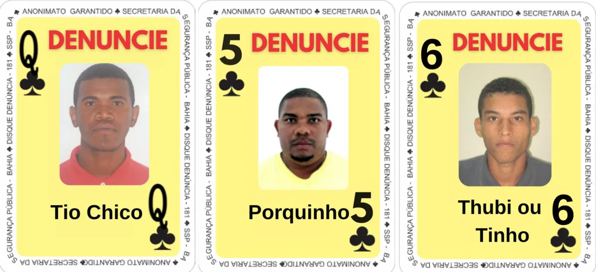 SSP-BA divulga três novas cartas do Baralho do Crime.