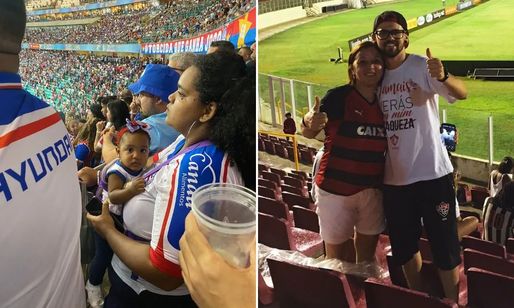 Dona Cleyde passou o amor pelo Vitória para Yuri; Arizinha leva a pequena Dara para o estádio desde os três meses