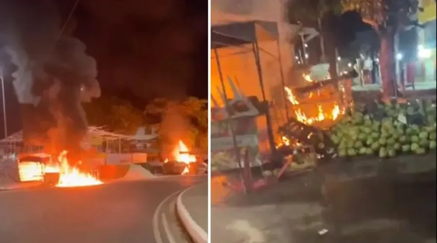 . O incêndio ocorreu na rotatória do bairro e as chamas se espalharam pelas barracas