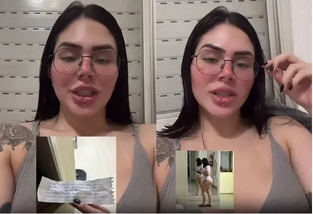 Nas redes sociais, ela mostrou o bilhete que recebeu da tal vizinha
