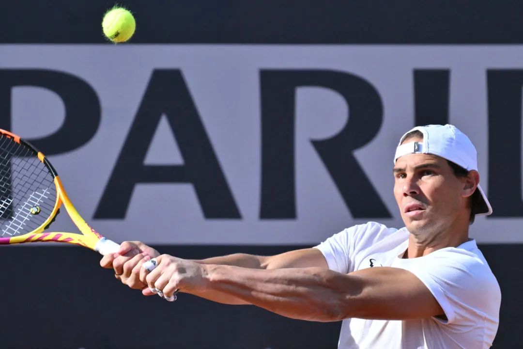 Rafael Nadal durante treino para Torneio de Roma