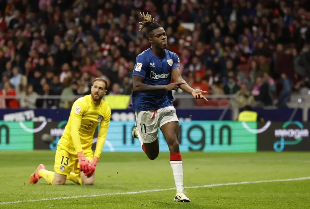 Nico Williams após marcar gol no Atlético de Madrid