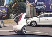 Imagem ilustrativa da imagem Caminhão baú colide com dois carros em acidente na Avenida Paralela