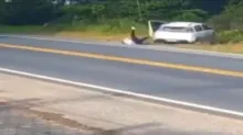Imagem ilustrativa da imagem VÍDEO: Casal pula de carro em movimento e veículo cai em ribanceira