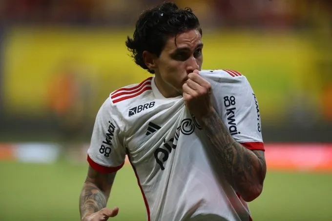 Pedro comemorando gol do Flamengo
