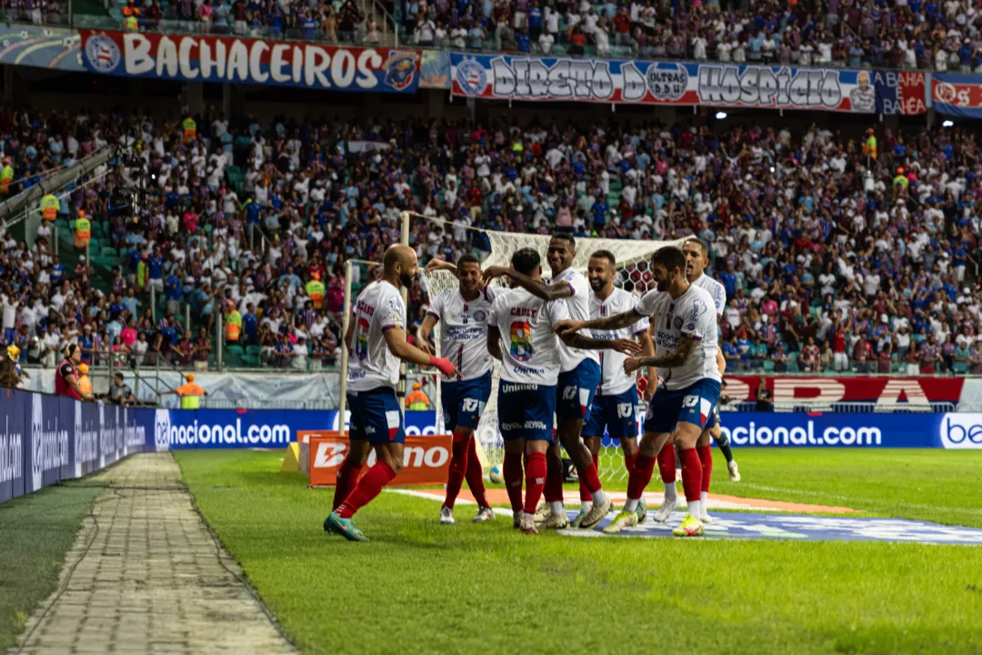 Jogadores do Bahia comemoram o primeiro gol sobre o Vasco