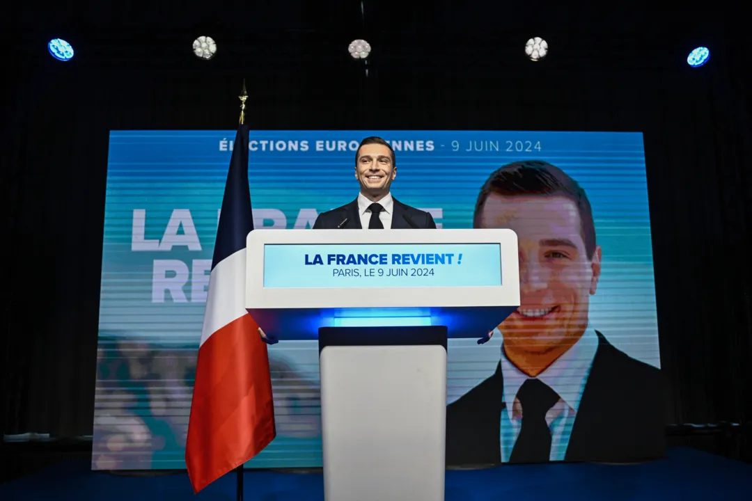 O presidente do partido francês de extrema direita Rassemblement National (RN), Jordan Bardella