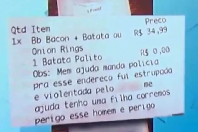 O pedido de ajuda foi escrito no espaço de observação do pedido.