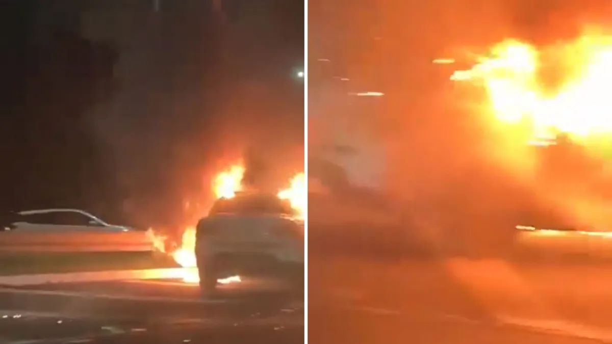 Carro pegou fogo na avenida Octávio Mangabeira