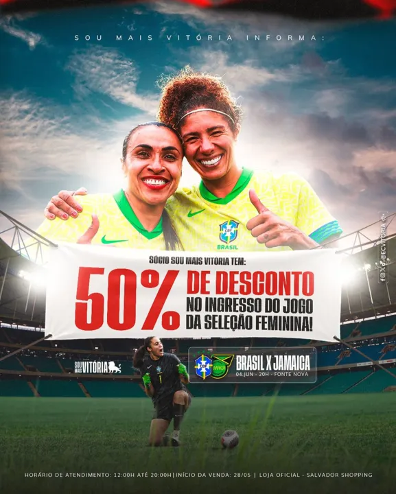 Sócios SMV dará 50% de desconto em ingressos do amistoso entre Brasil x Jamaica, em Salvador