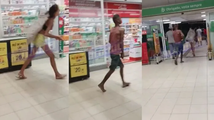 Imagem ilustrativa da imagem Vídeo: casal invade supermercado utilizando facão