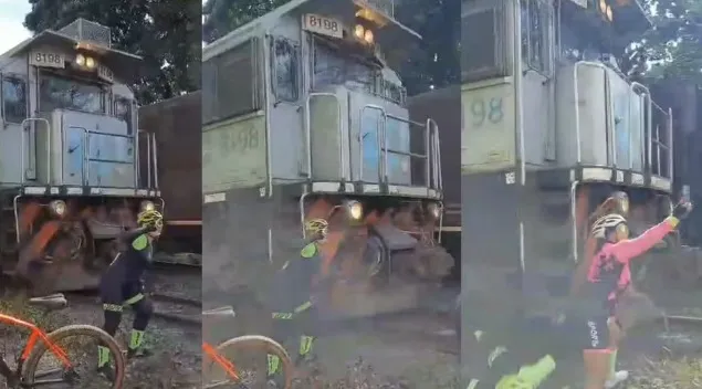 Imagem ilustrativa da imagem Vídeo: ciclista é atingida em cheio por trem ao posar para foto