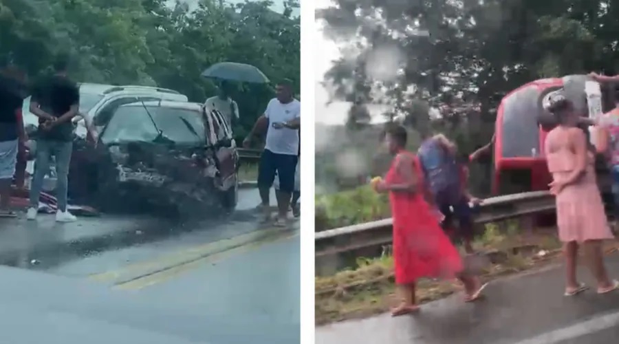 Vídeo: batida entre três veículos deixa feridos em Mata de São João