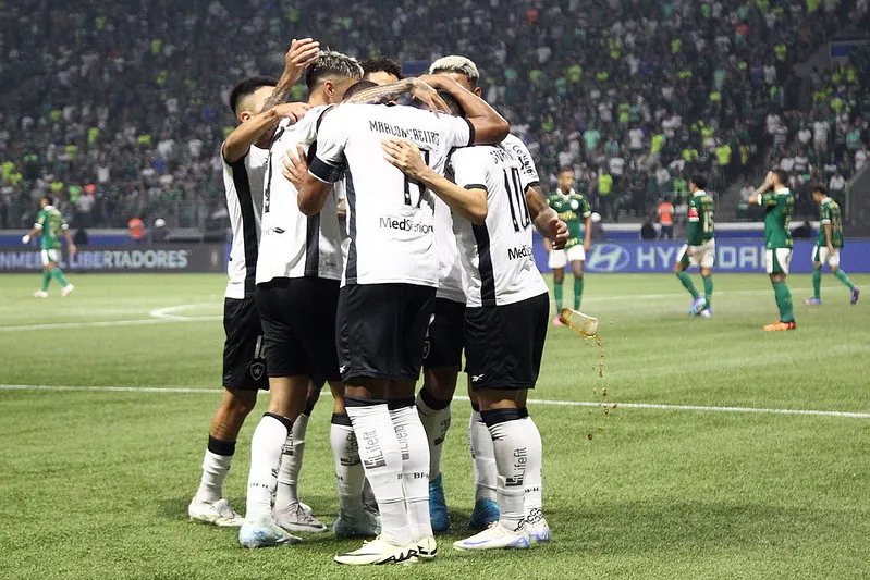 Jogadores do Botafogo comemorando gol contra o Palmeiras