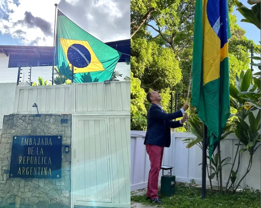 Embaixada da Argentina em Caracas hasteou uma bandeira brasileira