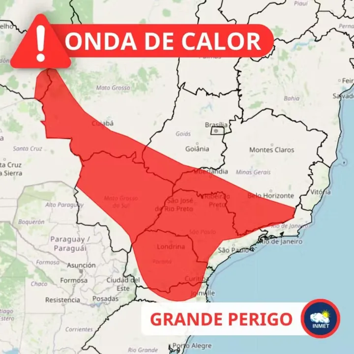 Imagem ilustrativa da imagem Inmet divulga alerta vermelho para onda de calor no Brasil; Veja onde