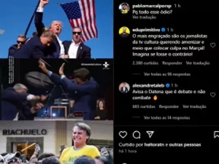 Marçal fez uma montagem nas redes sociais com a cadeirada e os atentados