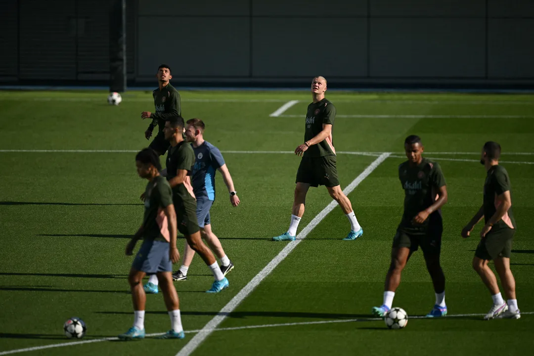 Jogadores do Manchester City durante treino