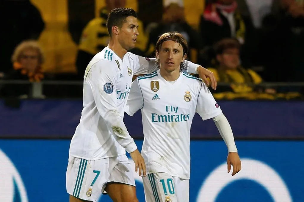 Cristiano Ronaldo e Luka Modric quando atuavam juntos no Real Madrid