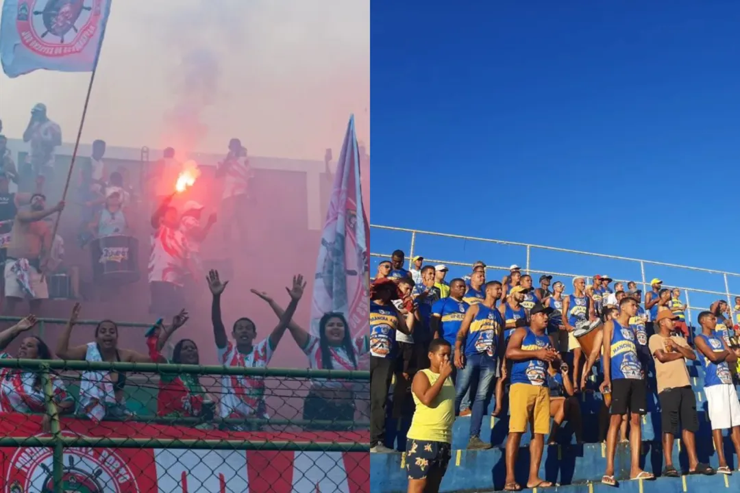 Torcida Avante Porto (à esq.) e Torcida Organizada Mancha Azul