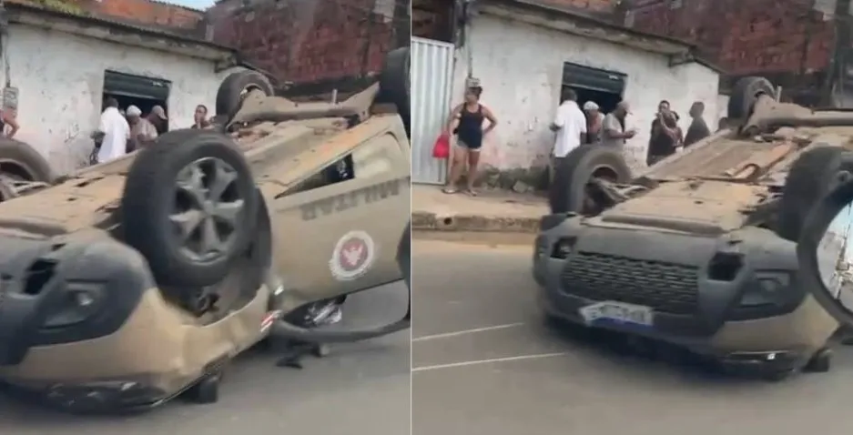 Imagem ilustrativa da imagem Vídeo: PMs ficam feridos após viatura capotar em Salvador