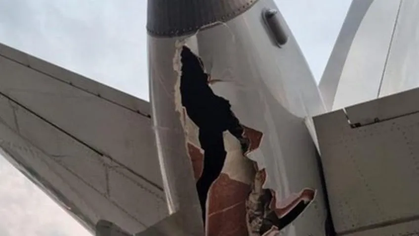 Em imagens de vídeo, é possível ver parte da estrutura do avião quebrada