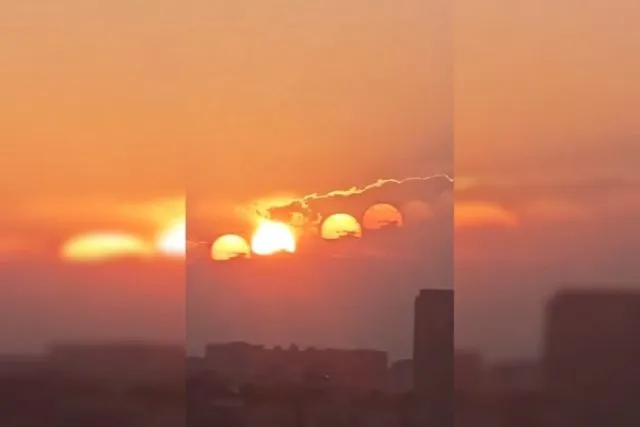 O vídeo mostra o sol sendo replicado sete vezes no céu