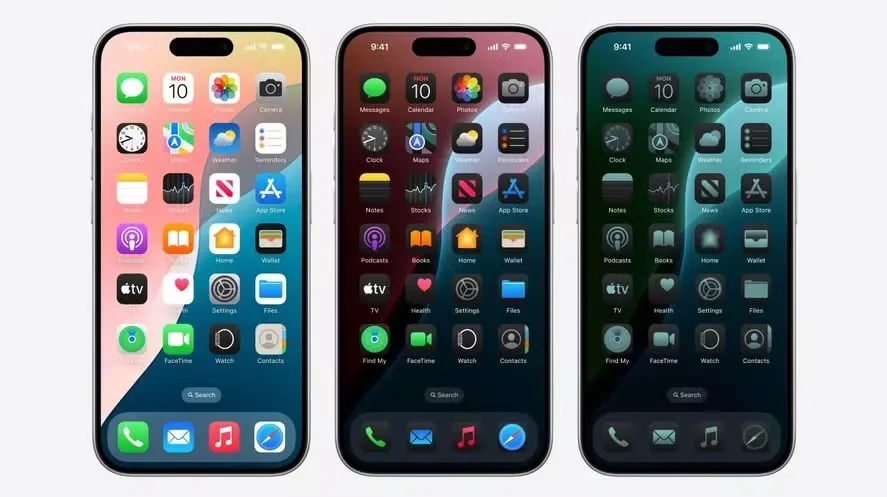 Imagem da tela do iOS 18 com cores nos ícones