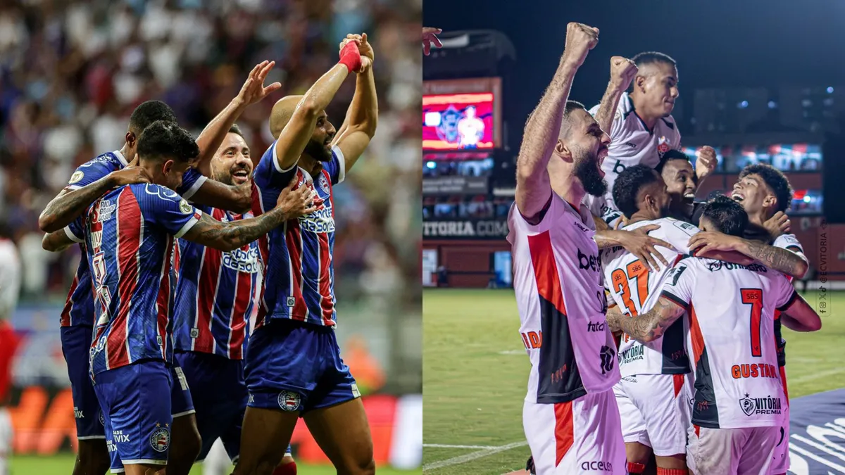 Jogadores do Bahia e do Vitória comemorando