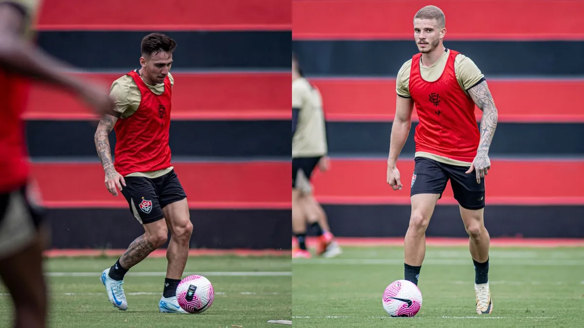 Gustavo Mosquito e Léo Naldi durante treino